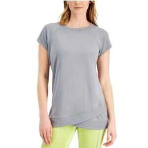 NWT Ideology Womens Gray Short-Sleeve Crossover-Hem T-Shirt Size 1X